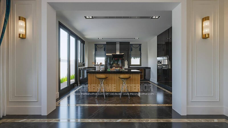 Thiết kế phòng bếp biệt thự sang trọng theo phong cách hiện đại trẻ trung Thiết kế phòng bếp đẹp