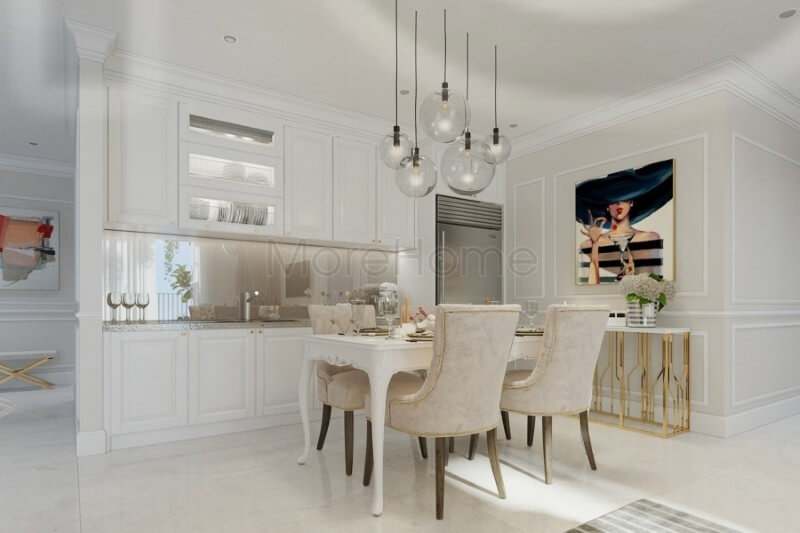 Thiết kế nội thất bếp chung cư và khu vực ăn uống được đặt liền kề mang đến sự tiện nghi cho gia chủ Thiết kế nội thất phòng bếp