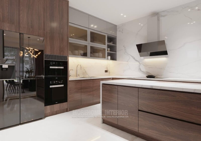 Đá ốp tường nhân tạo màu trắng vân mây cũng là sự lựa chọn không tồi cho chung cư, biệt thự, nhà phố cao cấp