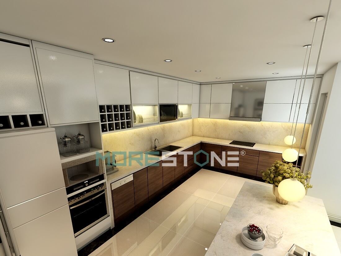 Người tiêu dùng ưu chuộng thay thế ốp tường bếp bằng chất liệu đá, ưu điểm thẩm mỹ, vệ sinh, sang trọng