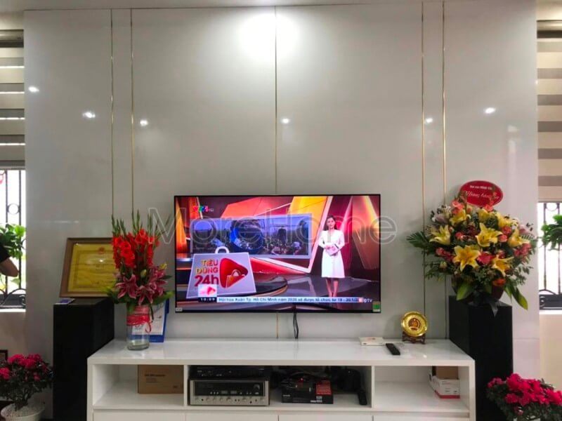 Công trình sản phẩm thi công kệ tivi gỗ công nghiệp cho phòng khách nhà lô phố sở dầu hải phòng