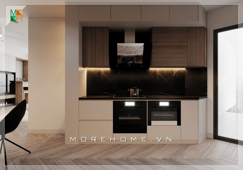Mẫu thiết kế nội thất tủ bếp cho phòng bếp chung cư, nhà phố có diện tích nhỏ nhưng vẫn đảm bảo đầy đủ tiện nghi chức năng nội trợ