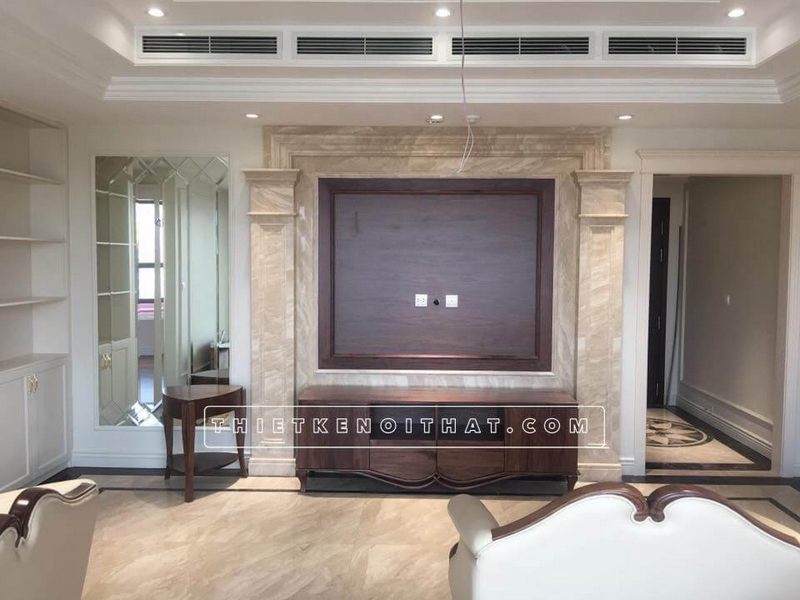 Đá ốp tường tự nhiên cho bức tường sau tivi chung cư cao cấp