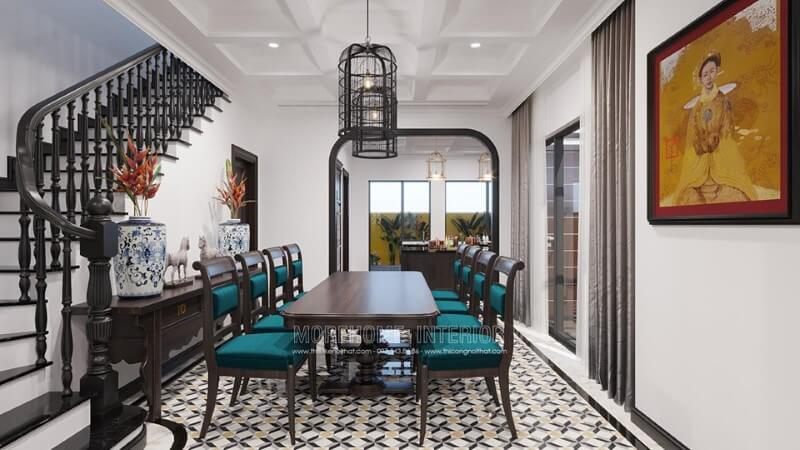 Biến hóa phòng ăn biệt thự thêm khác biệt với bức tranh treo tường phong cách á đông