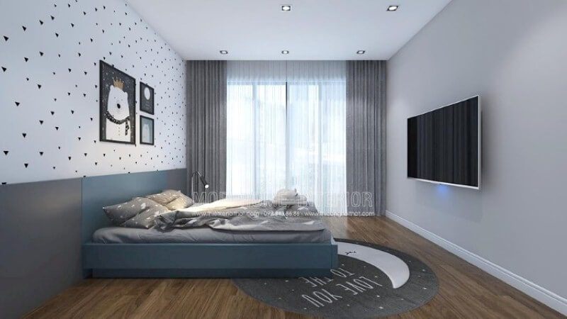 Để giữ cho không khí trong phòng bé luôn tràn trề sinh khí, thiết kế cửa lớn và sử dụng rèm 2 lớp sẽ giúp giảm tối đa sức nóng trong những ngày hè oi ả.