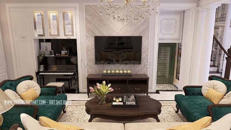 Sang trọng và đẳng cấp hơn với đá ốp tường phòng khách biệt thự cao cấp