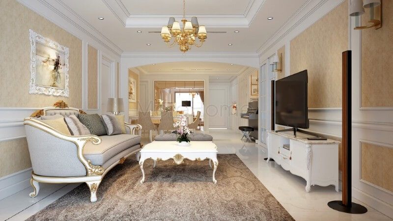 Sử dụng chất liệu giấy dán tường họa tiết, hoa văn in chìm tạo nên không gian đầy sống động, tránh đi sự nhàm chán của thiết kế tường thô