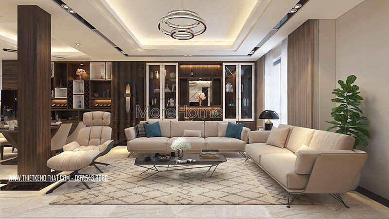Mẫu sofa hiện đại với thiết kế bọc vải khung gỗ kết hợp chân sắt cho biệt thự, nhà phố
