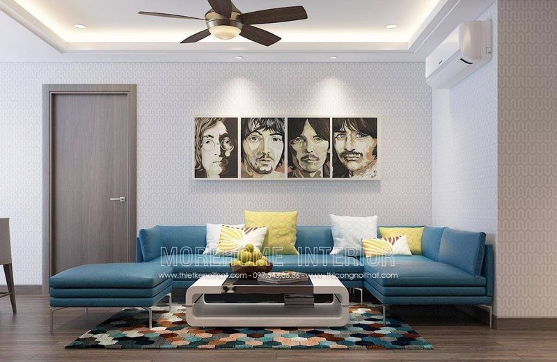 Phòng khách sử dụng cửa gỗ An Cường Laminate vân gỗ tông trầm MH04