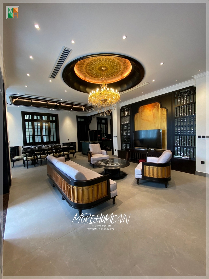 Thi công bộ sofa phòng khách phong cách indochine thể hiện cá tính, gu thẩm mỹ riêng của gia chủ, sự tiếp đón chu đáo cho khách tới chơi