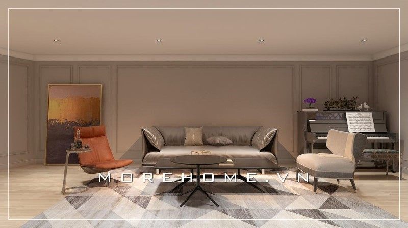 Sofa phòng khach biệt thự với gam màu trung tính mang đến sự độc đáo và ấn tượng mỗi khi bước chân vào căn phòng.
