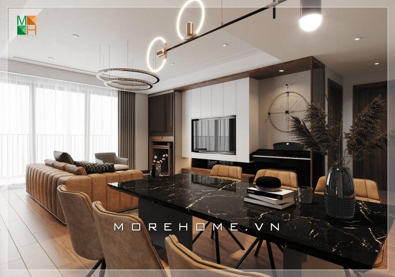 Bàn ăn mặt đá nhân tạo kết hợp cùng chân kim loại kiểu dáng hiện đại cho chung cư, nhà phố, biệt thự