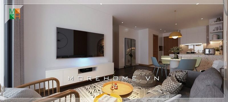 Mẫu thiết kế phòng khách liền bếp thật ấn tượng phù hợp cho chung cư, nhà phố diện tích hạn chế.