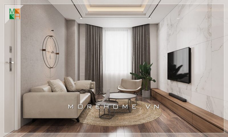 Bộ bàn ghế sofa phòng khách hiện đại tuy khá đơn giản nhưng thiết kế phù hợp với không gian diện tích phòng khách chung cư, nhà phố nhỏ.
